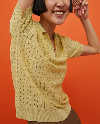  MAX&Co. - Áo len nữ ngắn tay cổ gập thanh lịch Great 