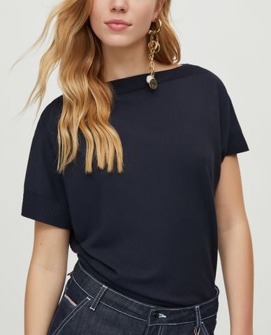  MAX&Co. - Áo len nữ cổ tròn tay ngắn Asymmetrical 