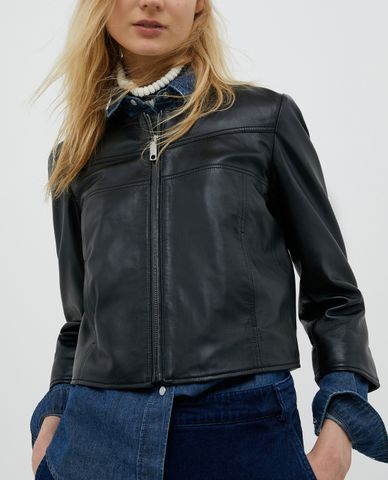  MAX&Co. - Áo khoác da tay dài cổ tròn phối zip Nappa Leather 