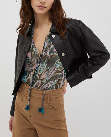  MAX&Co. - Áo khoác da nữ cổ gập nút cài kim loại Provetta 