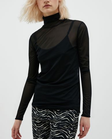  MAX&Co. - Áo dệt kim nữ cổ lọ dài tay phom ôm Tulle Jersey 