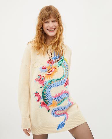  MAX&Co. - Áo sweater dệt kim cổ tròn tay dài phối hoạ tiết Unione 