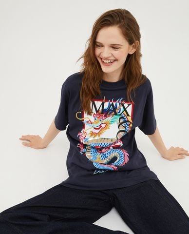  MAX&Co. - Áo thun cổ tròn tay ngắn phối hình rồng Lacca 