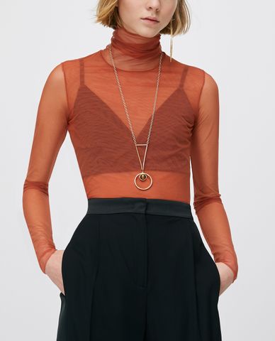  MAX&Co. - Áo kiểu nữ xuyên thấu cổ lọ Sheer Tulle Jersey Turtleneck 