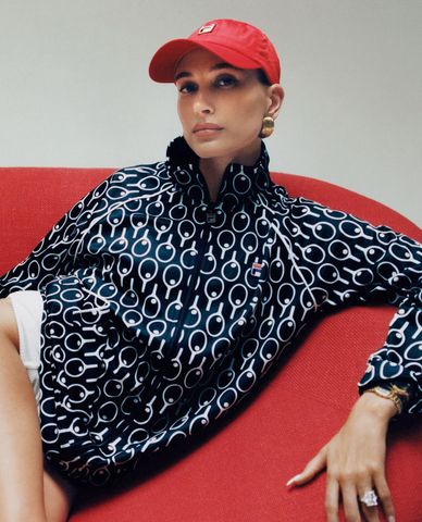  FILA - Áo khoác thể thao unisex cổ trụ tay dài Raglan 