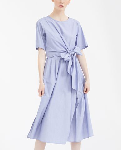  WEEKEND MAX MARA - Đầm midi cổ tròn ngắn tay phối thắt lưng thời trang 