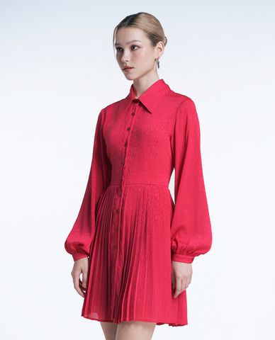  GIGI - Đầm sơ mi mini xếp li cổ bẻ tay phồng thanh lịch 