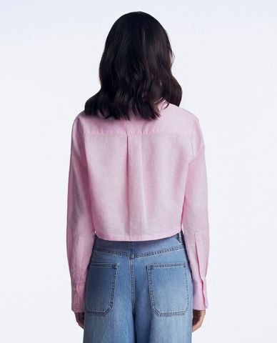  GIGI - Áo sơ mi nữ croptop cổ bẻ tay dài phối logo thêu tinh tế 