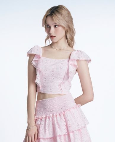  GIGI - Áo kiểu cổ vuông phối bèo dịu dàng 