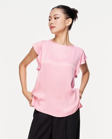  GIGI - Áo kiểu nữ cổ tròn tay ngắn xếp nếp thời trang 