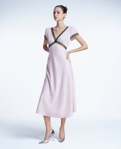  GIGI - Đầm midi cổ V tay ngắn phối ren quyến rũ 