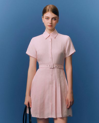  GIGI - Đầm sơ mi mini cổ bẻ tay ngắn xếp li trẻ trung 