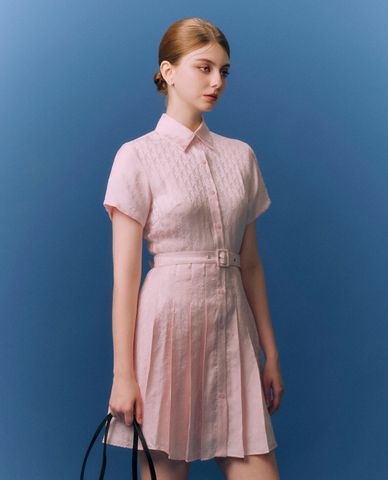  GIGI - Đầm sơ mi mini cổ bẻ tay ngắn xếp li trẻ trung 