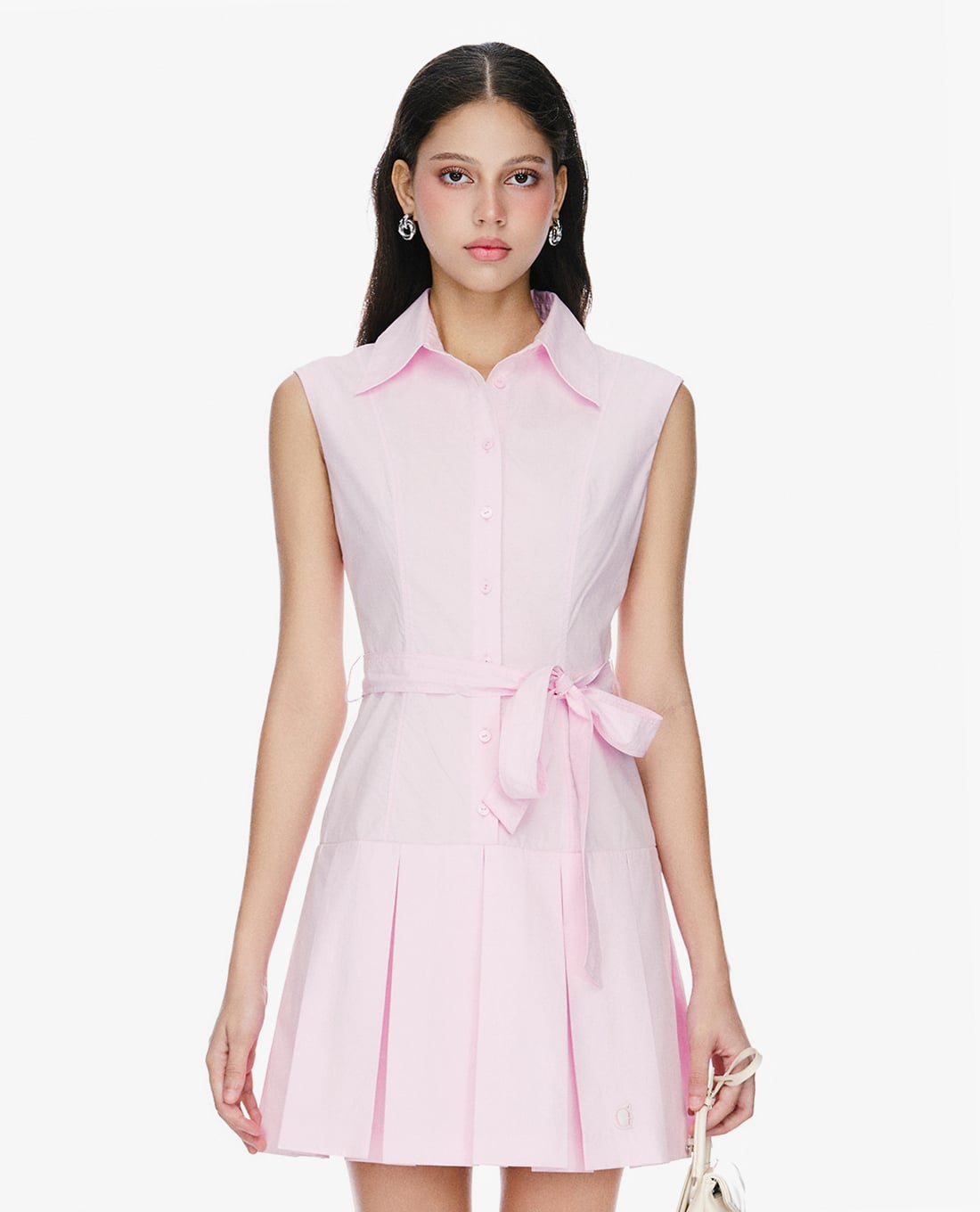 GIGI - Đầm sát nách mini cổ bẻ phối nơ thanh lịch