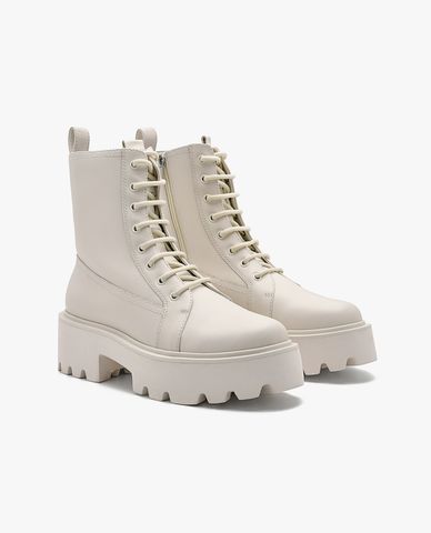  PEDRO - Giày boots nữ cổ cao mũi tròn Leather Chunky 