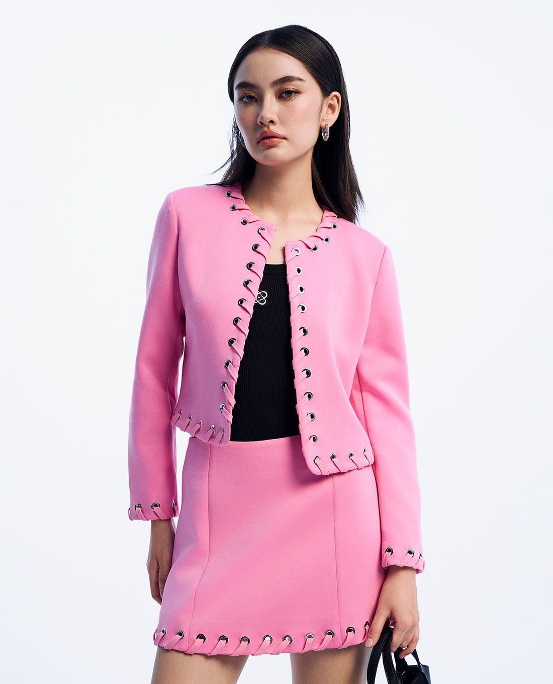 GIGI - Áo khoác croptop cổ tròn tay dài trẻ trung