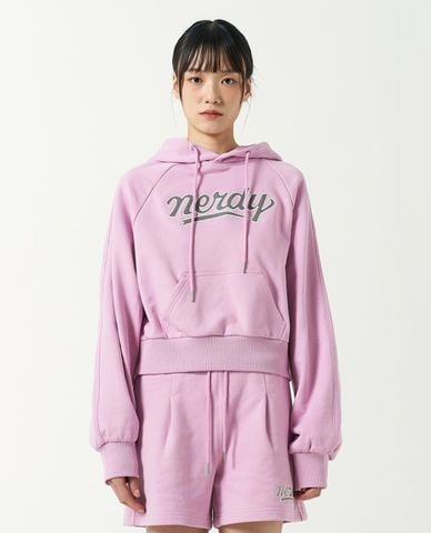  NERDY - Áo hoodie nữ phom croptop Cursive Logo 
