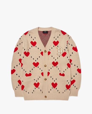  MLB - Áo khoác cardigan cổ V Heart All Over 