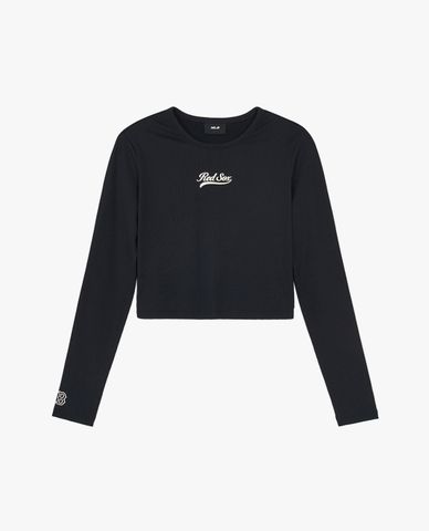  MLB - Áo croptop nữ cổ tròn tay dài Varsity 