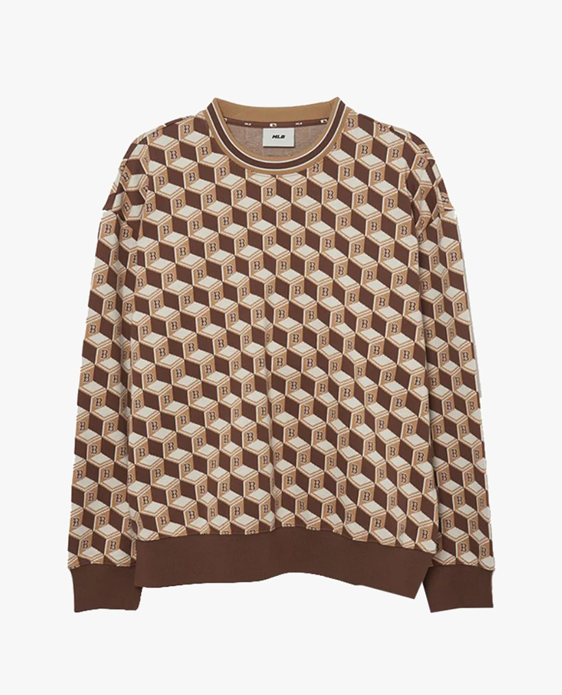 MLB - Áo sweatshirt unisex cổ tròn tay dài Cube Monogram Allover Jaquard