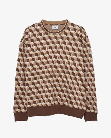  MLB - Áo sweatshirt unisex cổ tròn tay dài Cube Monogram Allover Jaquard 