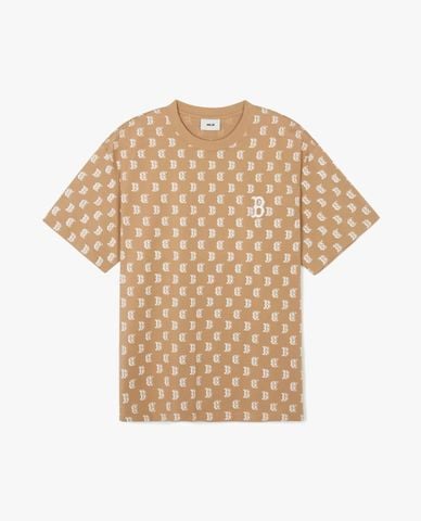  MLB - Áo thun unisex cổ tròn tay ngắn phối họa tiết monogram 
