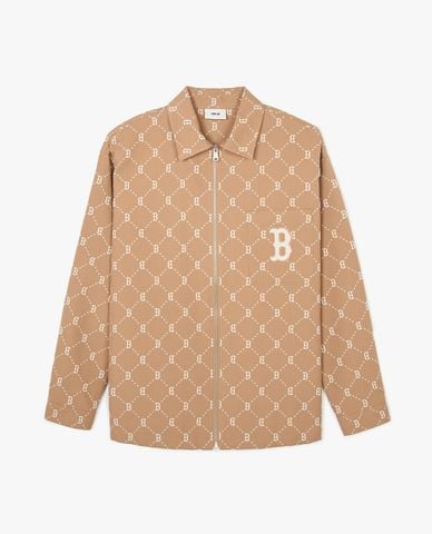  MLB - Áo sơ mi unisex cổ bẻ tay dài Monogram Jacquard 