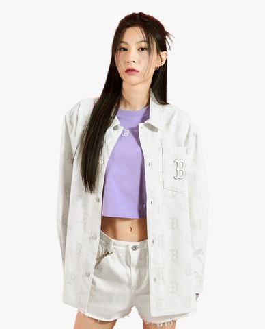  MLB - Áo sơ mi denim unisex tay dài Classic Monogram Jacquard 