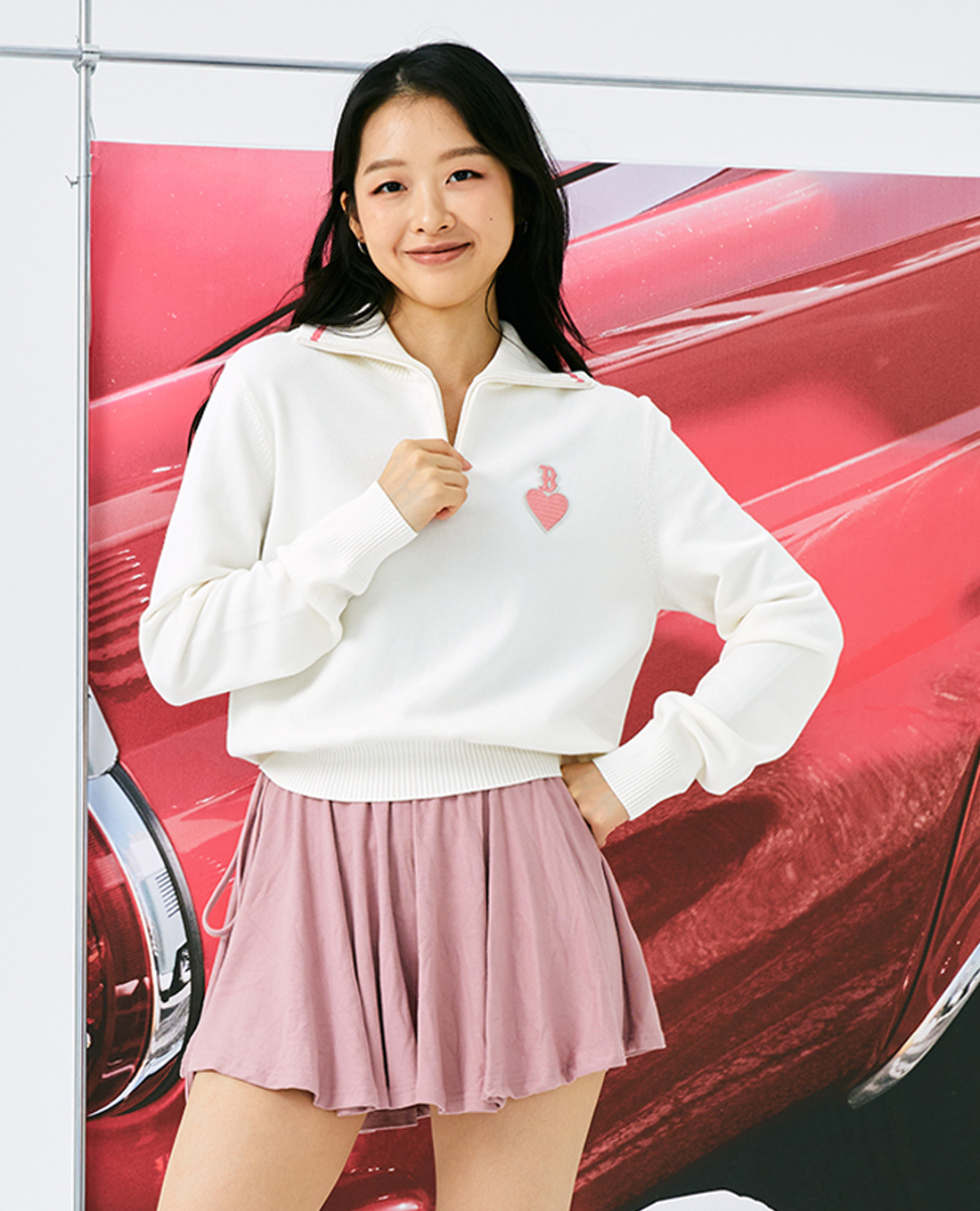 MLB - Áo sweatshirt nữ cổ bẻ tay dài Heart