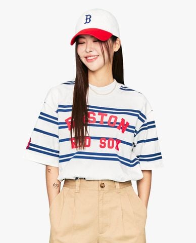  MLB - Áo thun unisex cổ tròn tay ngắn Varsity Stripe Overfit 