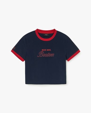  MLB - Áo croptop nữ cổ tròn tay ngắn Varsity Ringer 