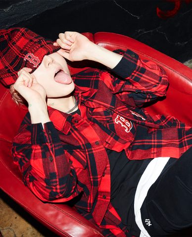  MLB - Áo sơ mi tay dài Pocket Logo Plaid 