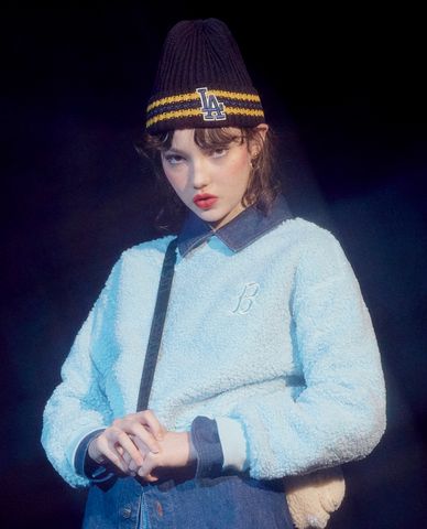  MLB - Áo sweatshirt nữ phom croptop Fleece Lined Wool 