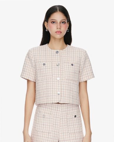  GIGI - Áo khoác tweed nữ tay ngắn cổ tròn thời trang 