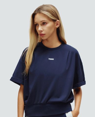  K-SWISS - Áo thun nữ cổ tròn tay ngắn bo gấu 