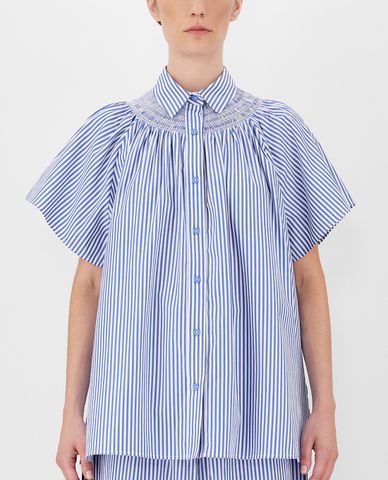  WEEKEND MAX MARA - Áo sơ mi nữ tay ngắn xếp li thời trang Cotton Poplin 