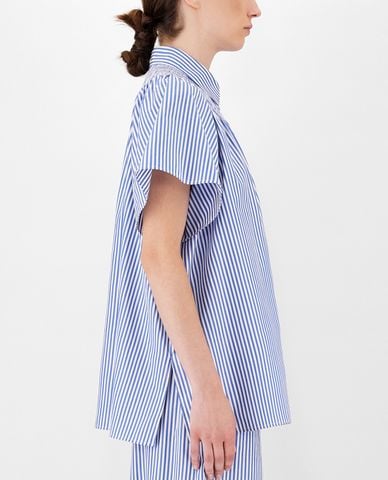  WEEKEND MAX MARA - Áo sơ mi nữ tay ngắn xếp li thời trang Cotton Poplin 