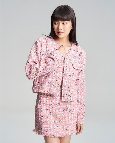 GIGI - Áo khoác vải tweed nữ tay dài dáng croptop thời trang