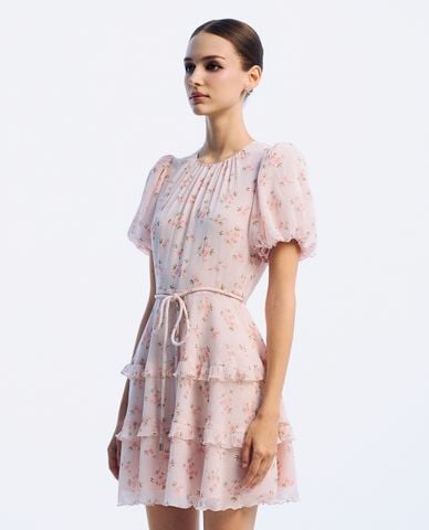  GIGI - Đầm xếp tầng mini cổ tròn tay ngắn trẻ trung 