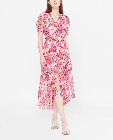  GIGI - Đầm midi cổ V tay ngắn xẻ tà thời trang Floral 