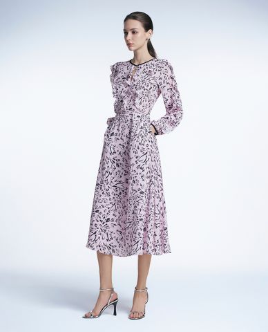  GIGI - Đầm midi cổ tròn tay dài phối bèo trang trí hoạ tiết nữ tính 