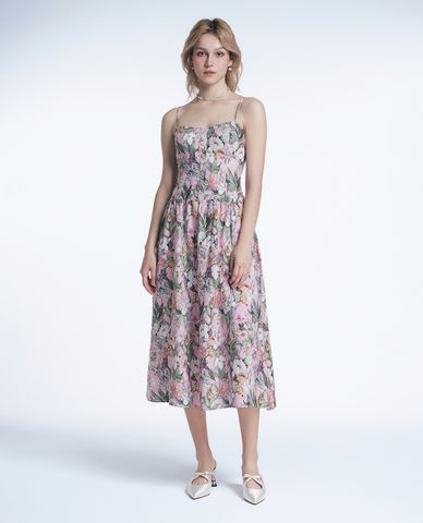  GIGI - Đầm hai dây midi phối hoa nổi bật 