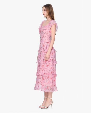  GIGI - Đầm xếp tầng midi cổ vuông tay ngắn trẻ trung 