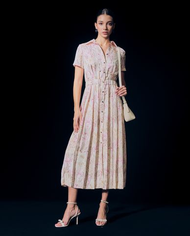  GIGI - Đầm sơ mi cổ bẻ tay ngắn phom midi phối hoạ tiết in hoa 