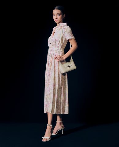  GIGI - Đầm sơ mi cổ bẻ tay ngắn phom midi phối hoạ tiết in hoa 