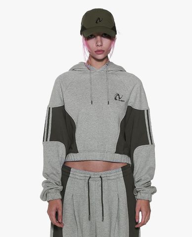  NERDY - Áo hoodie nữ phom croptop tay dài NY Side Block 