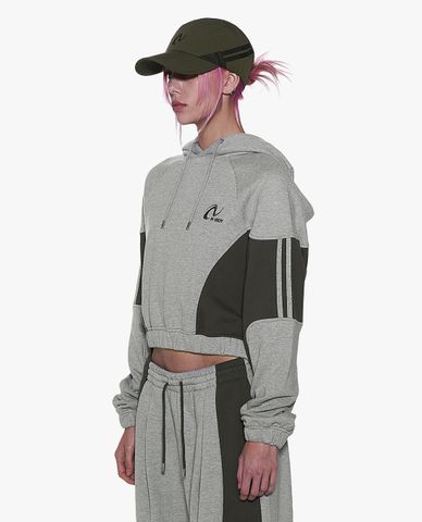  NERDY - Áo hoodie nữ phom croptop tay dài NY Side Block 