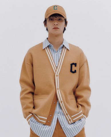  MLB - Áo khoác cardigan unisex cổ V tay dài Varsity 