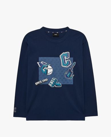  MLB - Áo thun unisex cổ tròn tay dài phom suông thời trang 