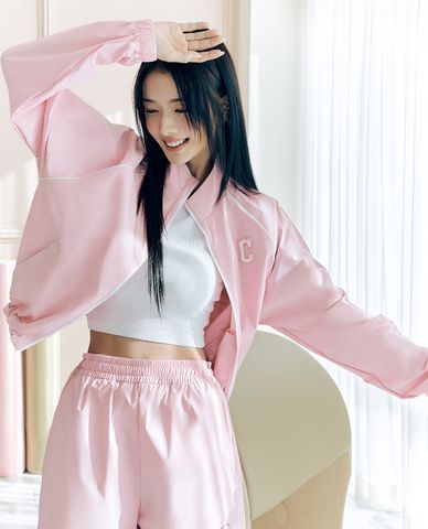  MLB - Áo khoác croptop nữ cổ trụ tay dài Sportive Varsity 